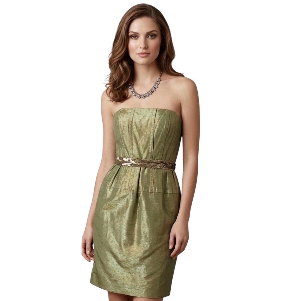 Vera Wang Lavender Label Designer Strapless Shimmering Green Cocktail Dress Sz 8